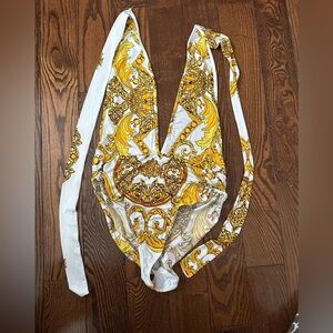 White and Gold Patterned Bodysuit